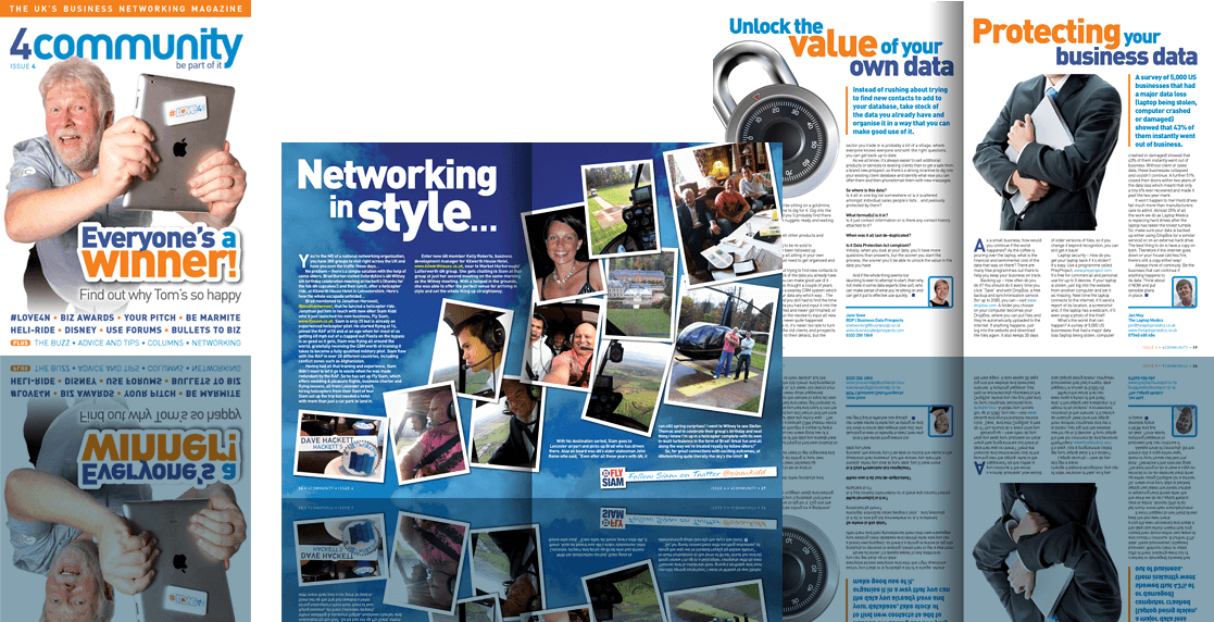 Cover and spreads from 4community magazine
