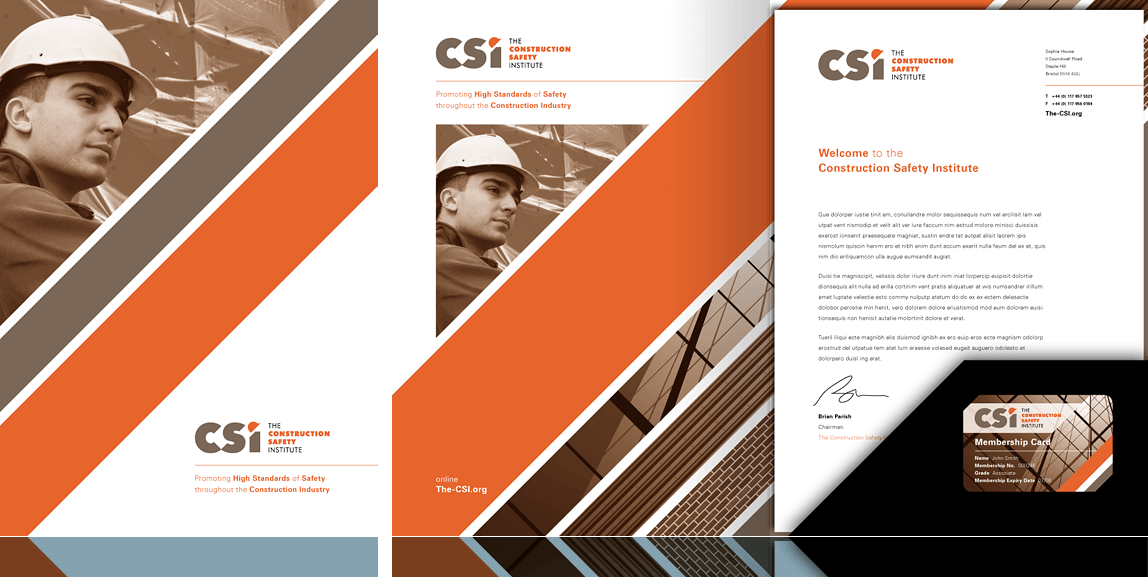 Folder, letterhead and membership card for The Construction Safety Institute