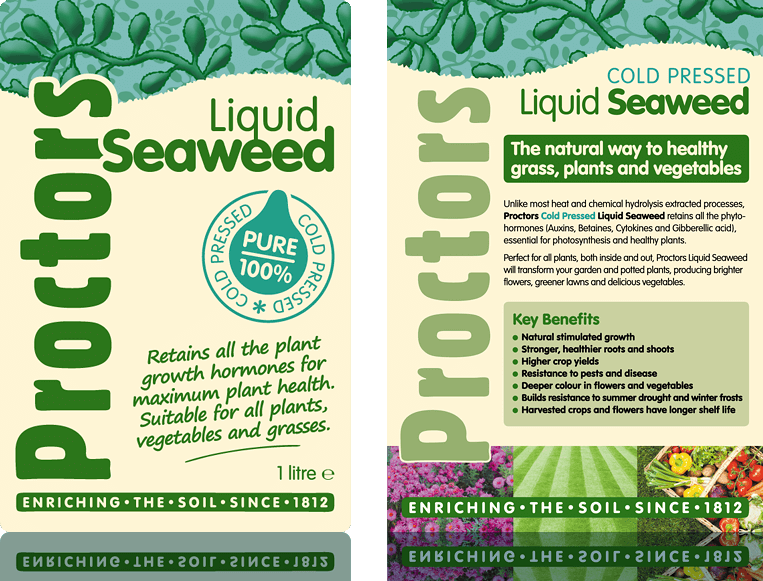 Proctors Liquid Seaweed product label and leaflet