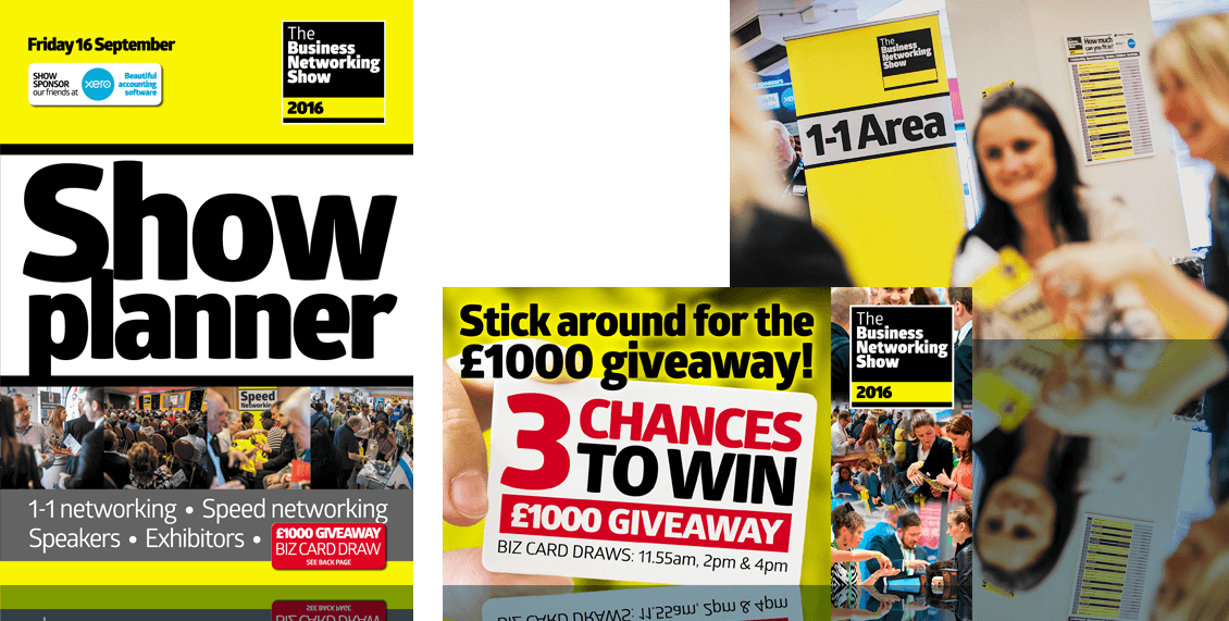 The Business Networking Show guide cover, promo slide and show graphics