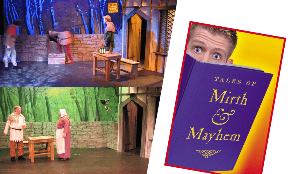 Tales of Mirth & Mayhem stage set and promotional graphics