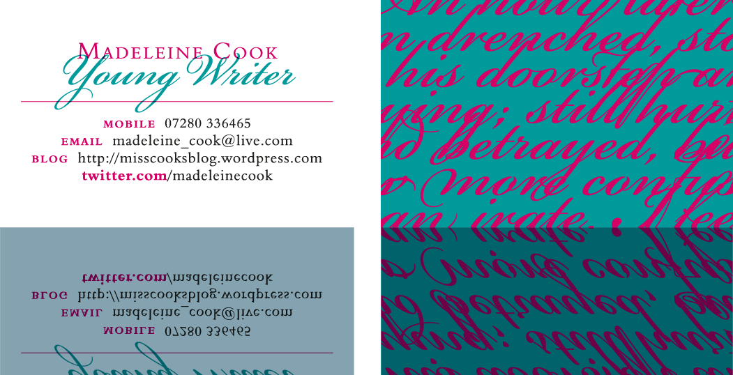 Business card design for Madeleine Cook, Young Writer